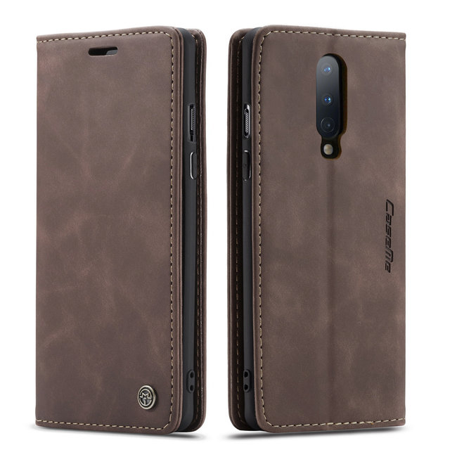 CaseMe - OnePlus 8 hoesje - Wallet Book Case - Magneetsluiting - Donker Bruin