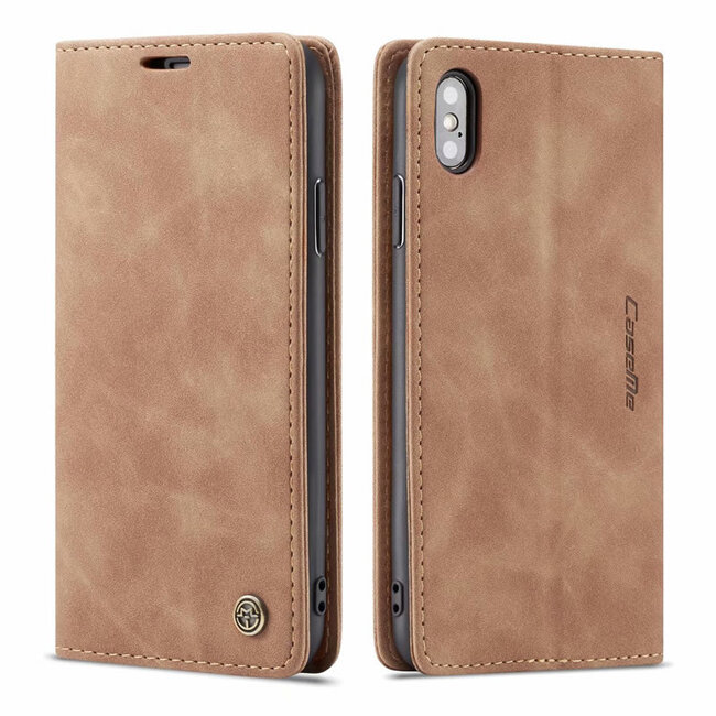 CaseMe - iPhone X/XS hoesje - Wallet Book Case - Magneetsluiting - Licht Bruin