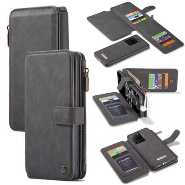 CaseMe - Samsung Galaxy S20 Ultra hoesje - Wallet Book Case met Ritssluiting - Zwart