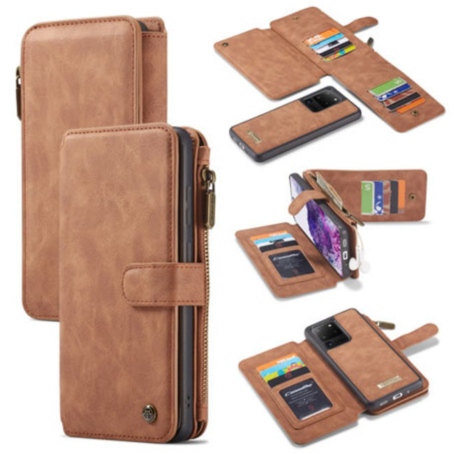 CaseMe - Samsung Galaxy S20 Ultra hoesje - Wallet Book Case met Ritssluiting - Bruin