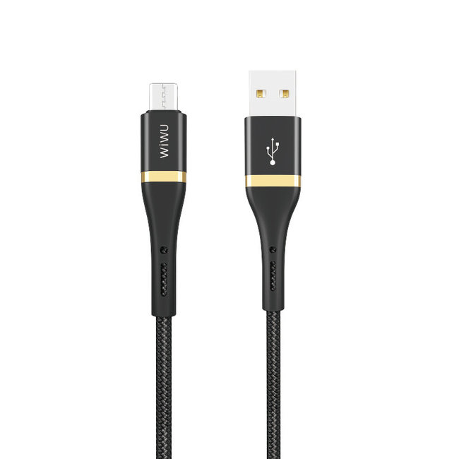 WIWU - Micro USB naar USB 2.0 kabel - Snellader 2.4A - Nylon - 1.2 meter - Zwart