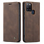 CaseMe - Case for Samsung Galaxy A21s - PU Leather Wallet Case Card Slot Kickstand Magnetic Closure - Coffee Brown