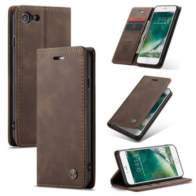 CaseMe - iPhone 7/8/SE 2020 hoesje - Wallet Book Case - Magneetsluiting - Donker Bruin
