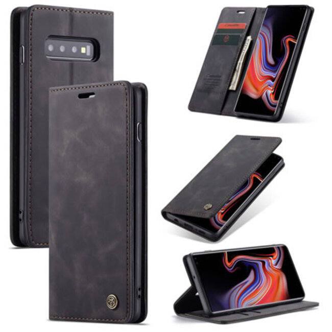 CaseMe - Case for Samsung Galaxy S10 5G - PU Leather Wallet Case Card Slot Kickstand Magnetic Closure - Black