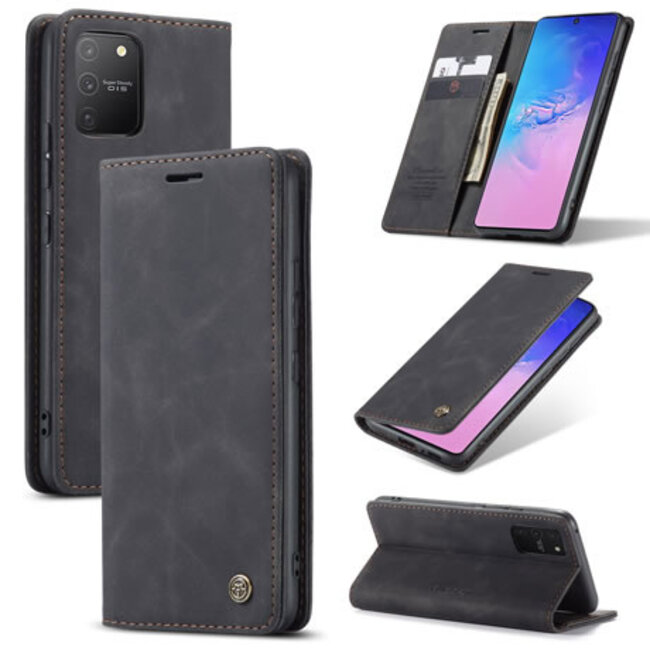 CaseMe - Case for Samsung Galaxy S10 Lite - PU Leather Wallet Case Card Slot Kickstand Magnetic Closure - Black