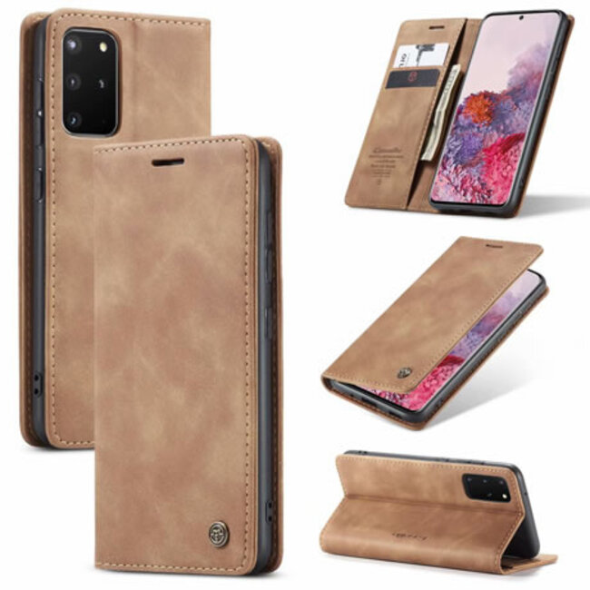 CaseMe - Case for Samsung Galaxy S10 Lite - PU Leather Wallet Case Card Slot Kickstand Magnetic Closure - Braun