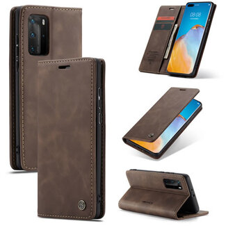CaseMe CaseMe - Case for Huawei P40 Pro Plus - PU Leather Wallet Case Card Slot Kickstand Magnetic Closure - Coffee Brown