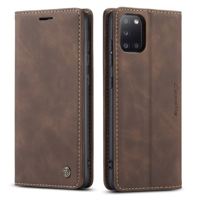 CaseMe - Case for Samsung Galaxy A31 - PU Leather Wallet Case Card Slot Kickstand Magnetic Closure - Coffee Brown