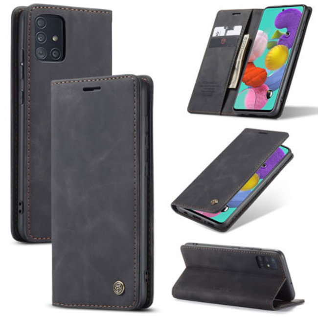 CaseMe - Case for Samsung Galaxy A51 - Wallet Case Whiteh Cardslots and Detachable Flip Zipper Case - Black