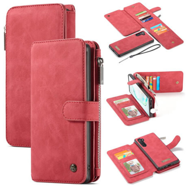 CaseMe - Samsung Galaxy Note 10 hoesje - Wallet Book Case met Ritssluiting - Rood