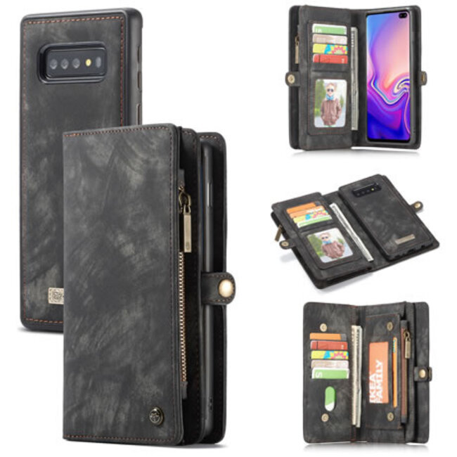 CaseMe - Case for Samusng Galaxy S10 - Wallet Case Whiteh Card Holder, Magnetic Detachable Cover - Black