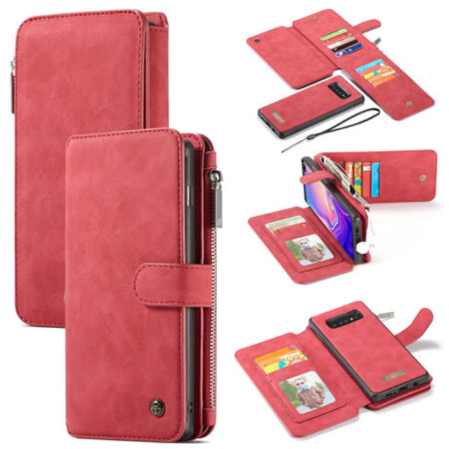 CaseMe - Samsung Galaxy S10 hoesje - Wallet Book Case met Ritssluiting - Rood