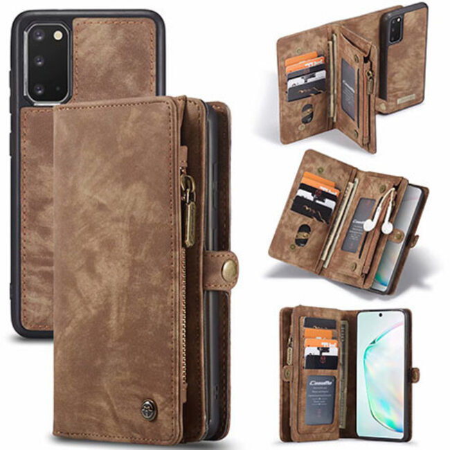 CaseMe - Case for Samsung Galaxy S20 - Wallet Case Whiteh Card Holder, Magnetic Detachable Cover - Brown