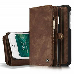 CaseMe - Case for iPhone 7/8/SE 2020 - Wallet Case Whiteh Card Holder, Magnetic Detachable Cover - Brown