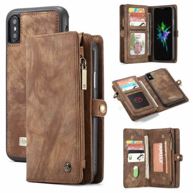 CaseMe - Case for iPhone X/Xs - Wallet Case Whiteh Card Holder, Magnetic Detachable Cover - Brown