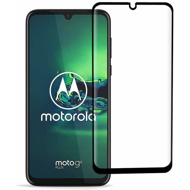 Motorola Moto G8 Plus - Full Cover Screenprotector - Gehard Glas - Black