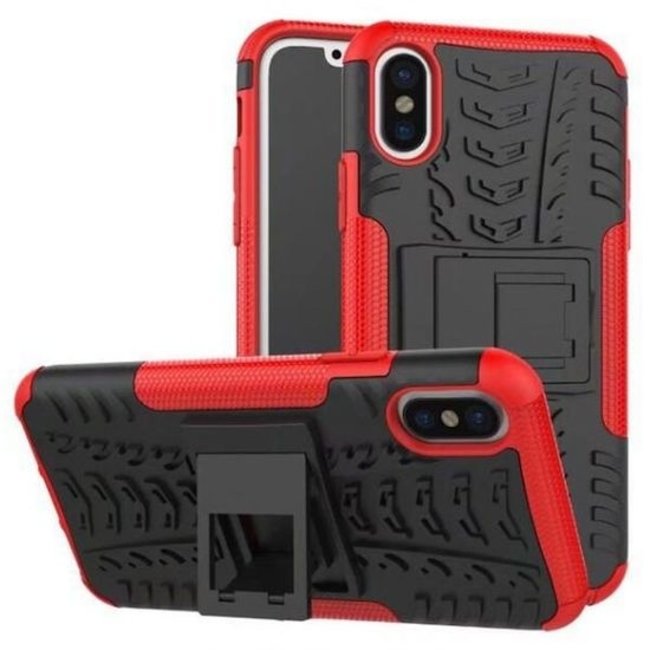 Case for iPhone Xs Max - Heavy Duty Hybrid Tough Rugged Dual Layer Armor - Kickstand Cover - Red