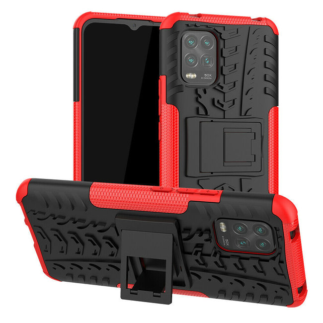 Case for Xiaomi Mi 10 Lite - Heavy Duty Hybrid Tough Rugged Dual Layer Armor - Kickstand Cover - Red