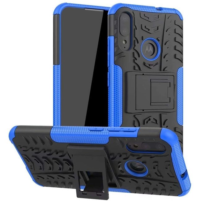 Case for Motorola Moto E6 Plus - Heavy Duty Hybrid Tough Rugged Dual Layer Armor - Kickstand Cover - Blue