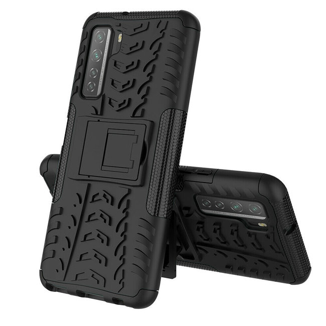 Case for Huawei P40 - Heavy Duty Hybrid Tough Rugged Dual Layer Armor - Kickstand Cover - Black