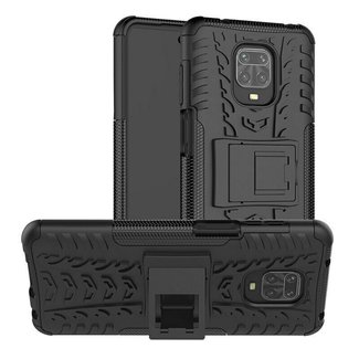 Cover2day Case for Xiaomi Redmi Note 9S - Heavy Duty Hybrid Tough Rugged Dual Layer Armor - Kickstand Cover - Black