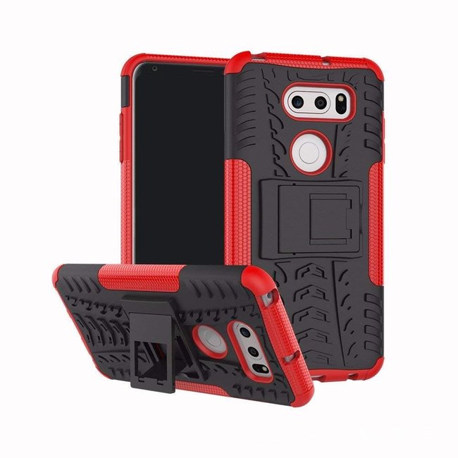 Case for LG V35 ThinQ - Heavy Duty Hybrid Tough Rugged Dual Layer Armor - Kickstand Cover - Red