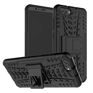 Cover2day Case for Huawei Y5 Prime (2018) - Heavy Duty Hybrid Tough Rugged Dual Layer Armor - Kickstand Cover - Black