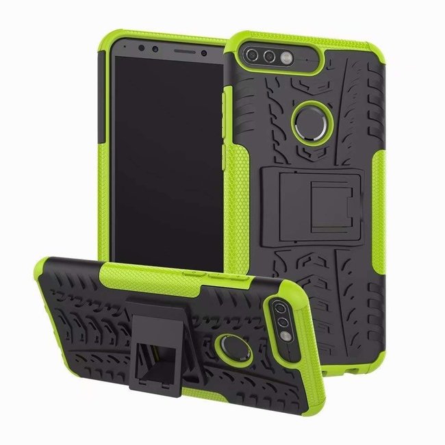 Case for Huawei Y7 2018 - Heavy Duty Hybrid Tough Rugged Dual Layer Armor - Kickstand Cover - Green