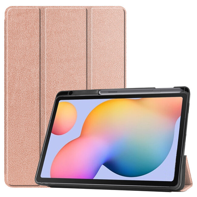 Case2go - Case for Samsung Galaxy Tab S6 Lite - Slim Tri-Fold Book Case - Lightweight Smart Cover mit Stylus Pen holder - Rosé-Gold