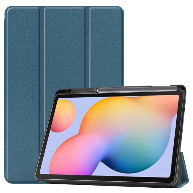 Samsung Galaxy Tab S6 Lite hoes - Tri-Fold Book Case met Stylus Pen houder - Blauw