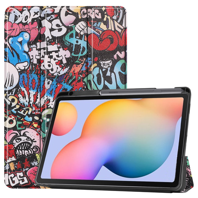 Samsung Galaxy Tab S6 Lite hoes - Tri-Fold Book Case met Stylus Pen houder - Graffiti