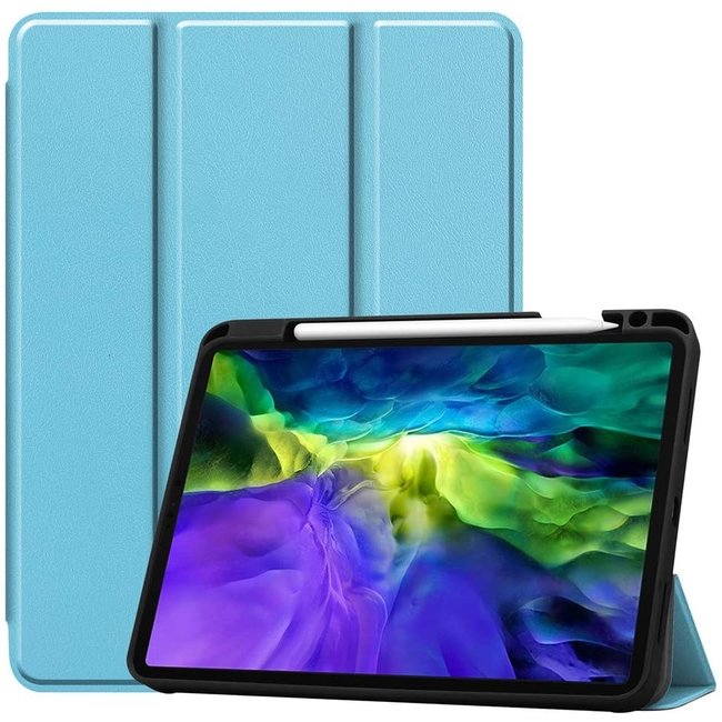 Case2go - Case for iPad Pro 11 (2020) - Slim Tri-Fold Book Case - Lightweight Smart Cover Whiteh Pencil Holder - Blue