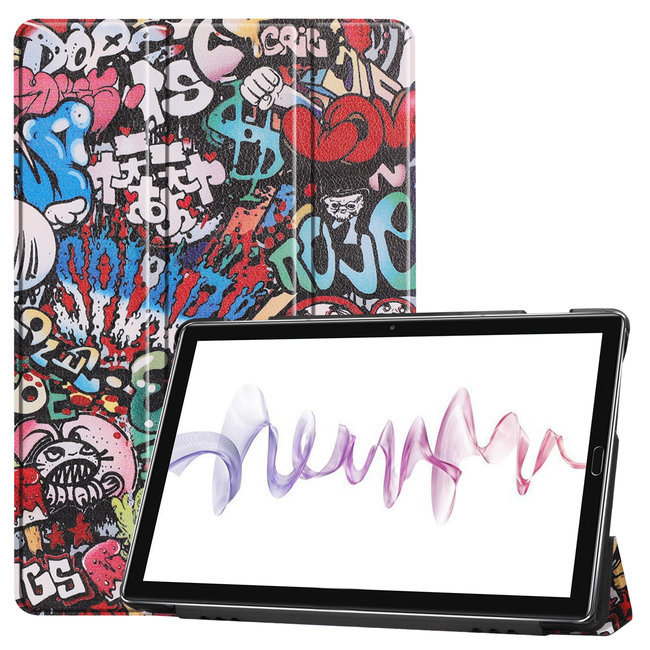 Case2go - Case for Huawei MediaPad M6 10.8 - Slim Tri-Fold Book Case - Lightweight Smart Cover - Graffiti