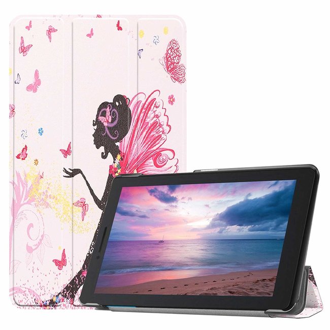 Case2go - Case for Lenovo Tab E8 (TB-8304F) - Slim Tri-Fold Book Case - Lightweight Smart Cover - Flower Fairy