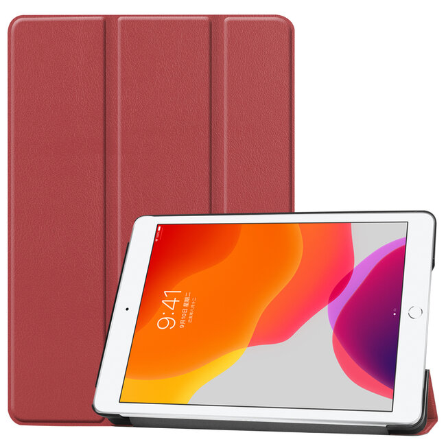 Case2go - iPad 2020 Case - 10.2 inch - Slim Tri-Fold Book Case - Lightweight Smart Cover - Wine Red