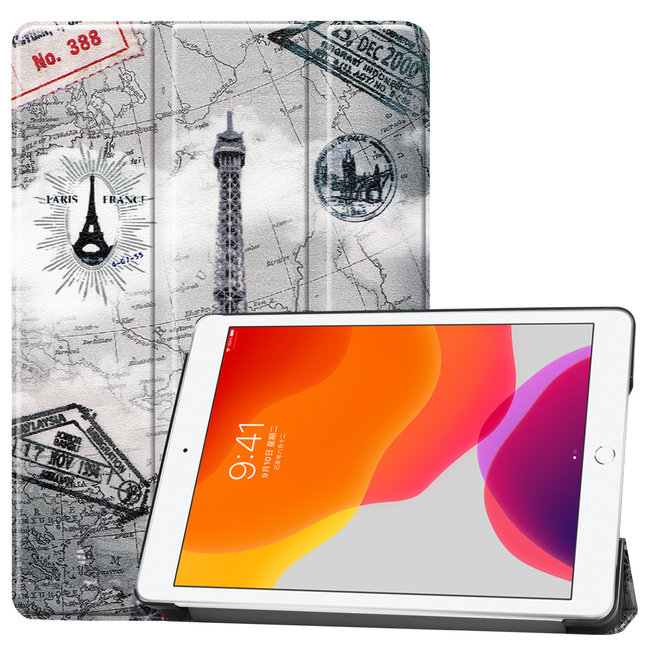 Case2go - iPad 2020 Case - 10.2 inch - Slim Tri-Fold Book Case - Lightweight Smart Cover - Eiffeltower