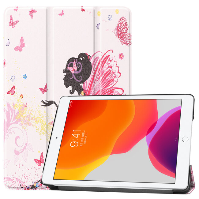 Case2go - iPad 2020 Case - 10.2 inch - Slim Tri-Fold Book Case - Lightweight Smart Cover - Flower Fairy