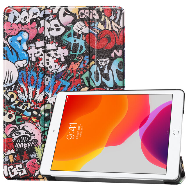 Case2go - iPad 2020 Case - 10.2 inch - Slim Tri-Fold Book Case - Lightweight Smart Cover - Graffiti