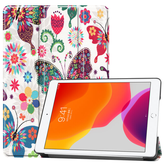 Case2go - iPad 2020 Case - 10.2 inch - Slim Tri-Fold Book Case - Lightweight Smart Cover - Butterflies