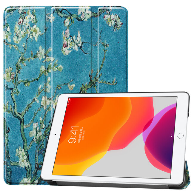 Case2go - iPad 2020 Case - 10.2 inch - Slim Tri-Fold Book Case - Lightweight Smart Cover - White bloom
