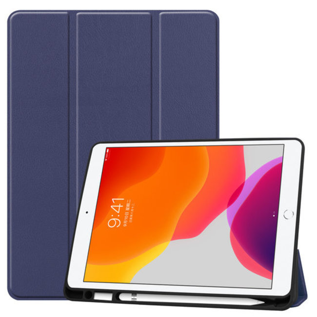 iPad 2020 Hoes - 10.2 inch - Tri-Fold Book Case met Stylus Pen Houder - Donker Blauw