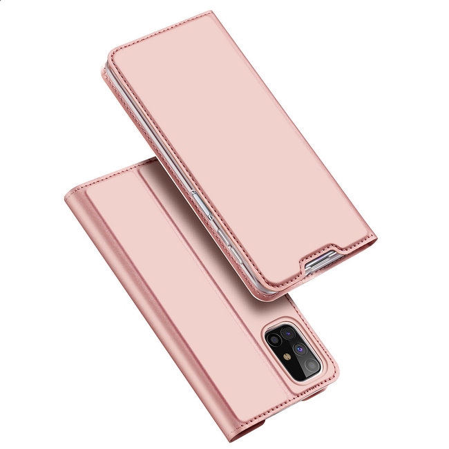 Dux Ducis - Case for Samsung Galaxy M31s - Ultra Slim PU Leather Flip Folio Case with Magnetic Closure - Rosé Gold