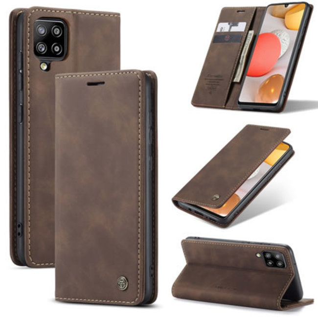 CaseMe - Case for Samsung Galaxy A42 5G - PU Leather Wallet Case Card Slot Kickstand Magnetic Closure - Dark Brown