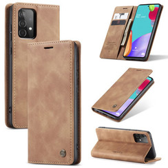 CaseMe - Case for Samsung Galaxy A52 5G - PU Leather Wallet Case Card Slot Kickstand Magnetic Closure - Light Brown