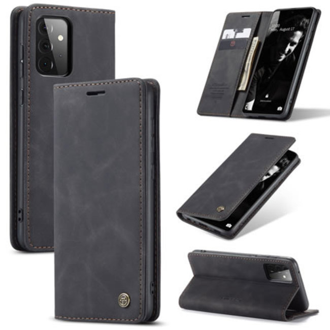 CaseMe - Case for Samsung Galaxy A72 5G - PU Leather Wallet Case Card Slot Kickstand Magnetic Closure - Black