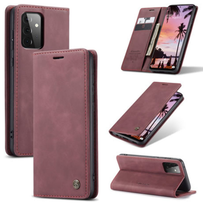 CaseMe - Case for Samsung Galaxy A72 5G - PU Leather Wallet Case Card Slot Kickstand Magnetic Closure - Dark Red