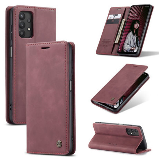 CaseMe - Case for Samsung Galaxy A32 5G - PU Leather Wallet Case Card Slot Kickstand Magnetic Closure - Dark Red