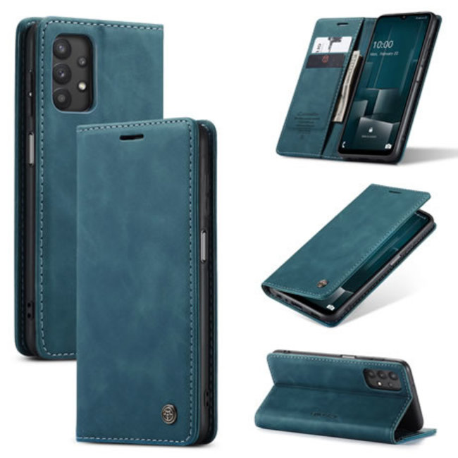CaseMe - Case for Samsung Galaxy A32 5G - PU Leather Wallet Case Card Slot Kickstand Magnetic Closure - Blue