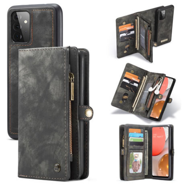 CaseMe - Case for Samsung Galaxy A72 5G - Wallet Case with Card Holder, Magnetic Detachable Cover - Black