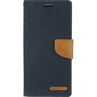 Mercury Goospery iPhone 12 / 12 Pro Hoesje - Mercury Canvas Diary Wallet Case - Hoesje met Pasjeshouder - Donker Blauw